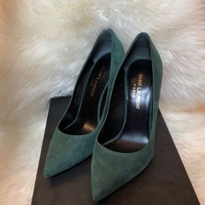 Saint Laurent Paris Green Suede Pumps 36.5